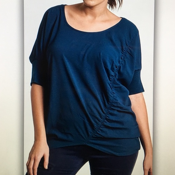 Teal asymmetrical short sleeve blouse - Picture 1 of 2