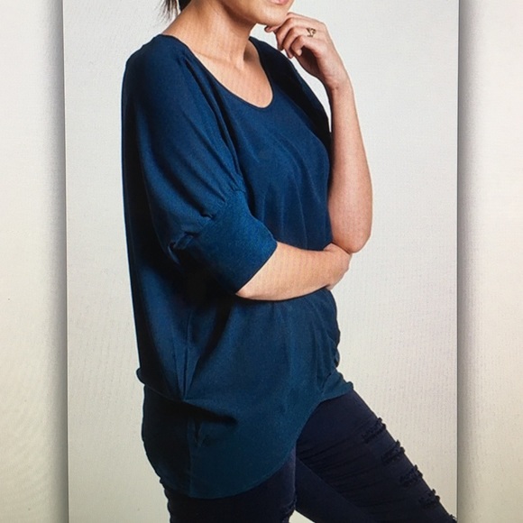Teal asymmetrical short sleeve blouse - Picture 2 of 2