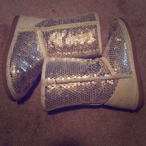 White & silver sequin boots