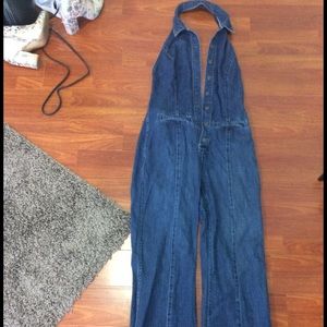 Free People Backless Denim Jumpsuit