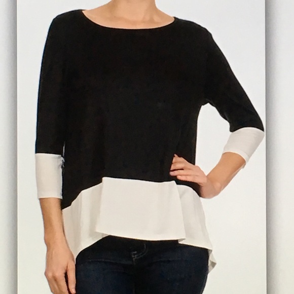 🌸Black and🌸white high low 3/4 sleeve blouse