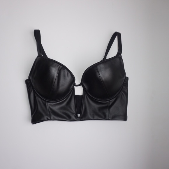 Bebe Faux Leather Longline Bra