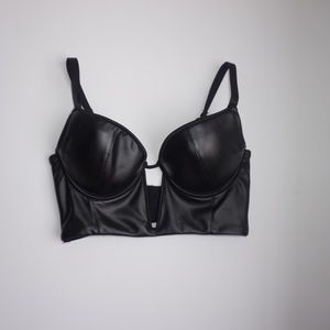 Bebe Faux Leather Longline Bra