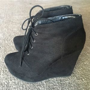 Black lace up wedges