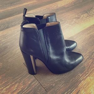 BCBG black leather ankle boots
