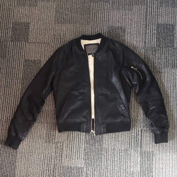 Shearling lined black bomber jacket