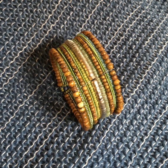 Boho Cuff Bracelet. Wood and metal beads