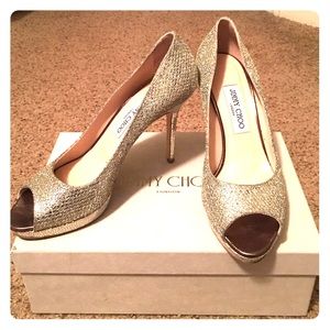 Jimmy Choo ChampagneGlitter Peep-toe Luna Platform