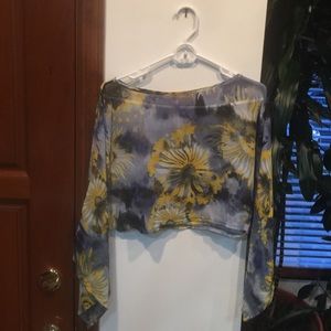 Flower crop top navy and yellow