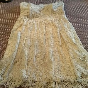 Ivory strapless lace dress