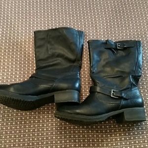Mid calf height black boots