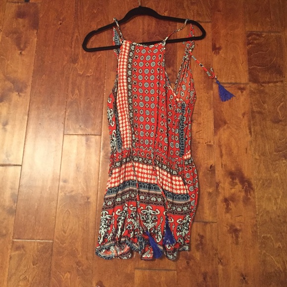 Blue and red romper