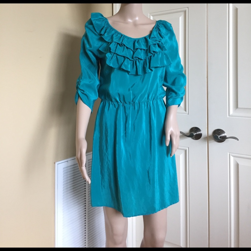 🎉SALE🎉👗Fun Silk Turquoise Ruffle Dress 👗