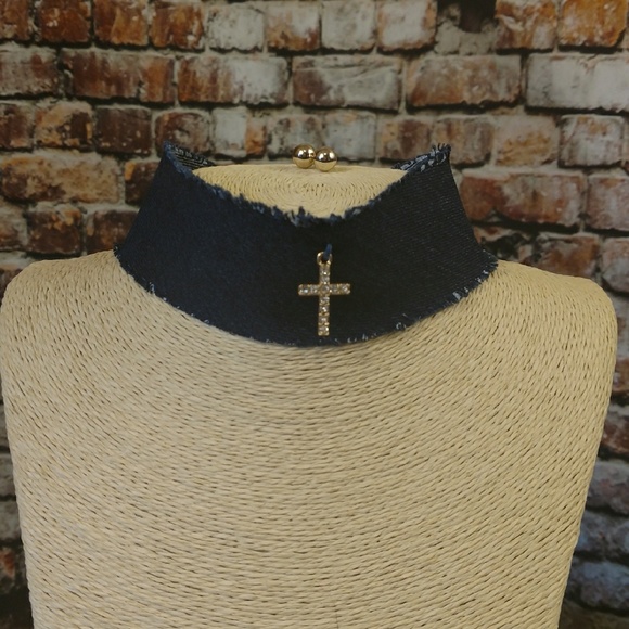 Blue Denim Choker Earring Set - Picture 2 of 3
