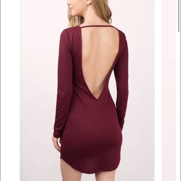 Wine-Red Long Sleeve Tobi Bodycon Dress