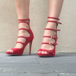 Bright red strappy heels