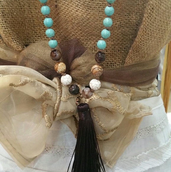 30+inch Long Gemstone Silk Tassel Necklace