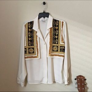 Vintage Boutique Gold Black Pattern Blouse