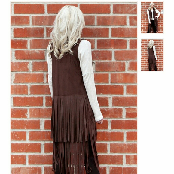 Chocolate Suede Fringe Vest - Picture 2 of 4