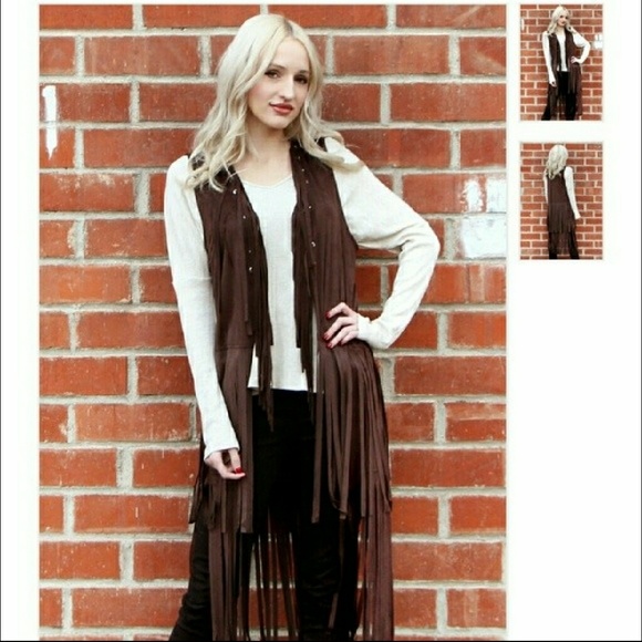 Chocolate Suede Fringe Vest - Picture 3 of 4