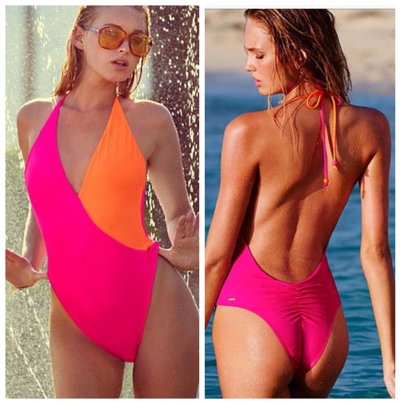 Victoria Secret plunge colorblock one-piece
