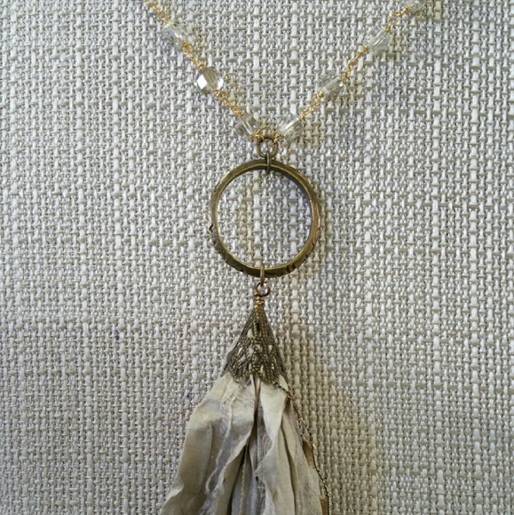 30+ inch Smokey Quartz Crystal/ Sari Silk tassel
