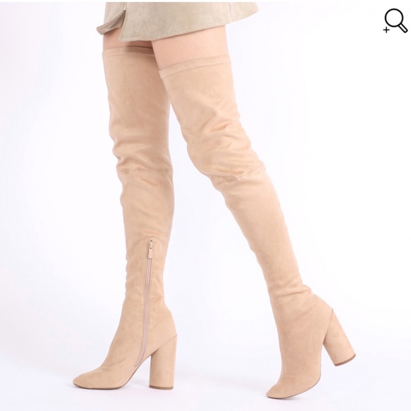 Nude faux suede over the knee boots