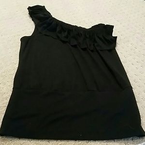 One shoulder black top