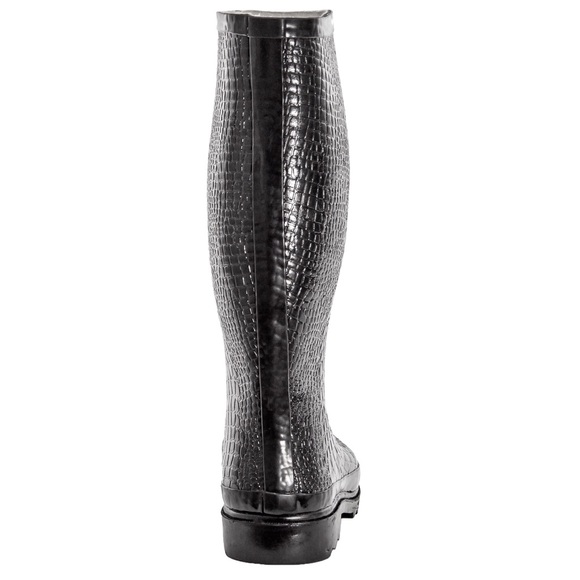 Women's Black Croco Rubber Rainboots RB1415 - Picture 3 of 4