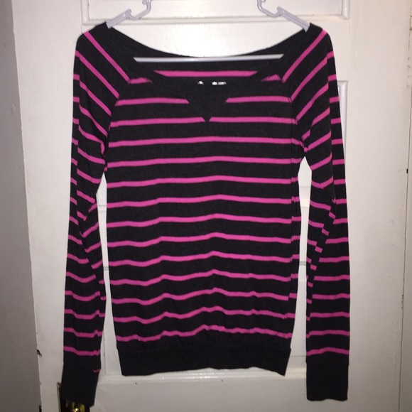 Dark heather gray and pink long sleeve shirt