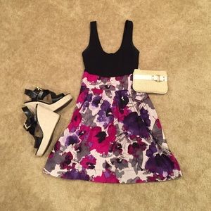 Express floral printed fit &flair dress w/pockets