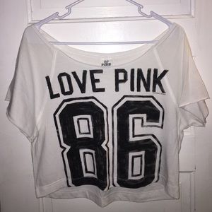 White and black loose crop top from PINK