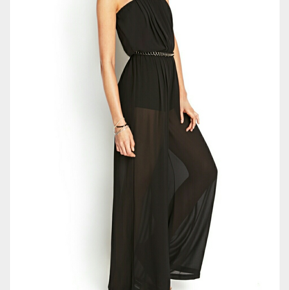 Forever 21 strapless black wide legged jumpsuit M
