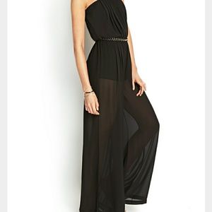 Forever 21 strapless black wide legged jumpsuit M