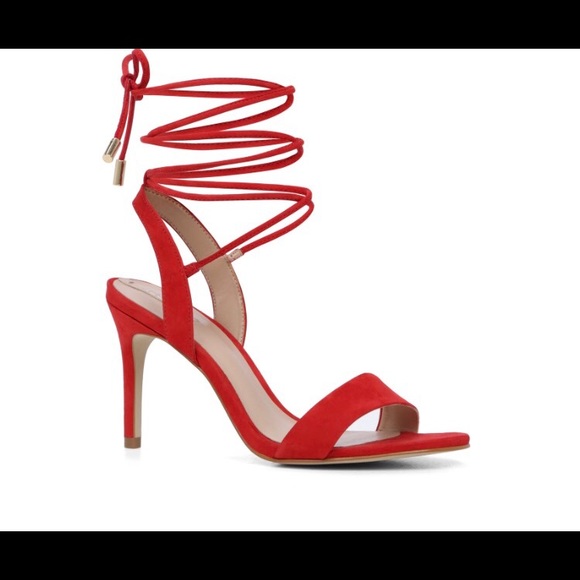 Red Leather Tie Up Heels