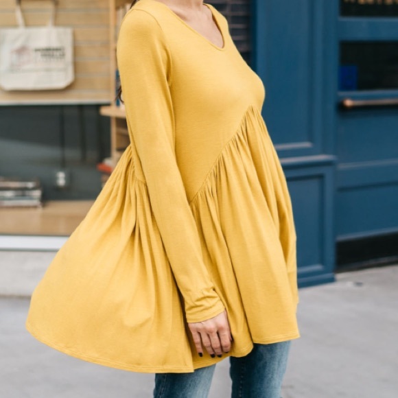 ❣️LAST ONE❣️ Mustard Loose Bohemian Chic Tunic Top - Picture 2 of 4