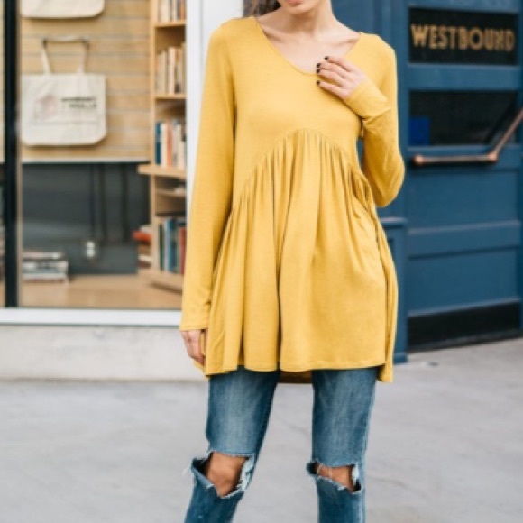 ❣️LAST ONE❣️ Mustard Loose Bohemian Chic Tunic Top - Picture 3 of 4
