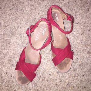 TOMS Red Strappy Wedges