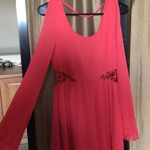 Super cute long sleeve open shoulder dress!