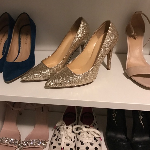 Kate Spade Gold Glitter Licorice Heels