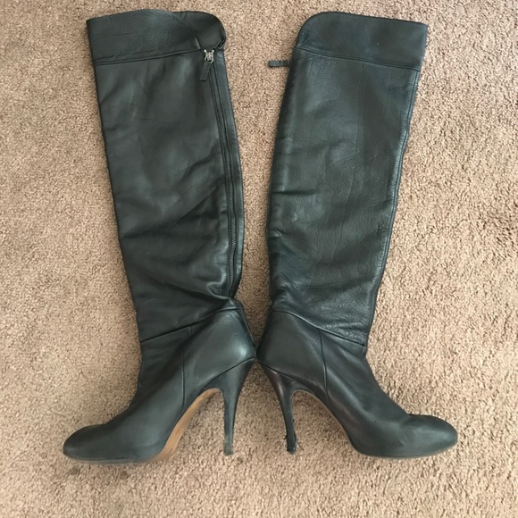 Zara black zip up knee high leather boot