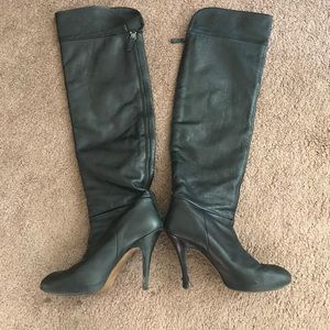 Zara black zip up knee high leather boot