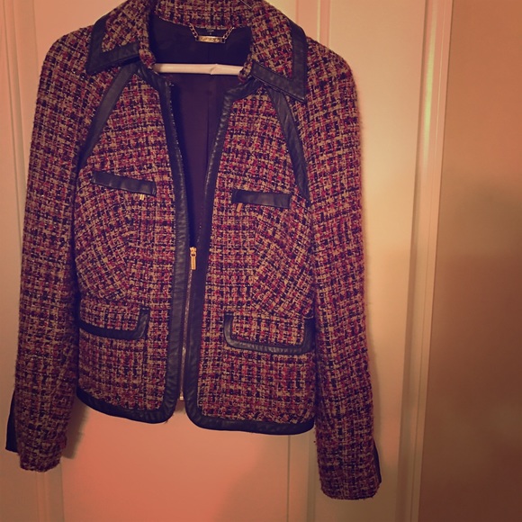 Tweed and Leather BeBe blazer