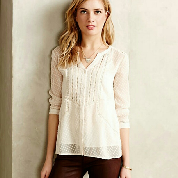 Anthropologie Dotty Lace peasant blouse