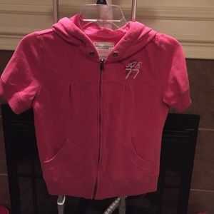 Large pink American Eagle shirt sleeve zip hoodie