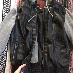 Leather jacket/sweatshirt duo