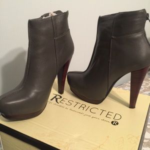 Grey leather platform booties