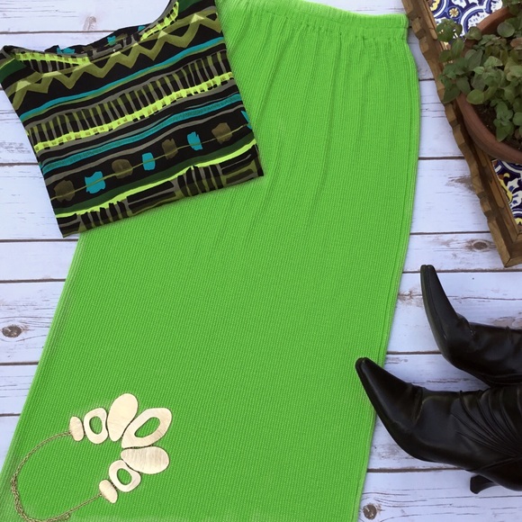 Dresses & Skirts - Long Lime Green Knit Pencil Skirt