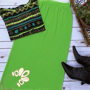 Long Lime Green Knit Pencil Skirt