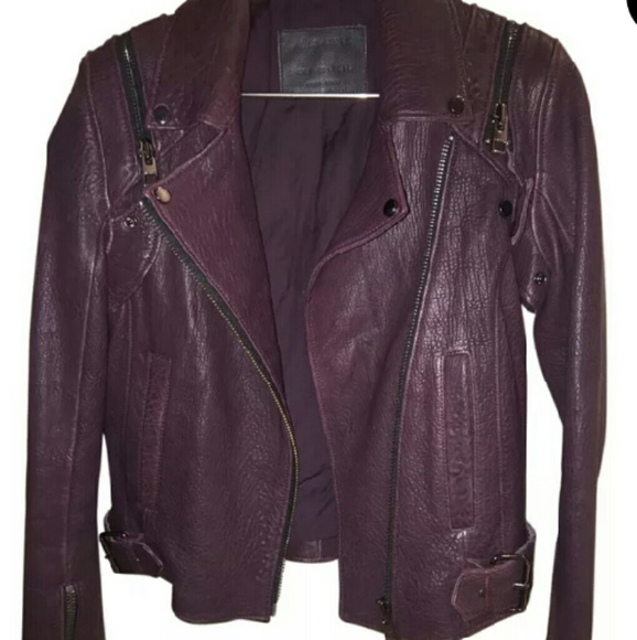 AllSaints Alford Purple Leather Biker Jacket